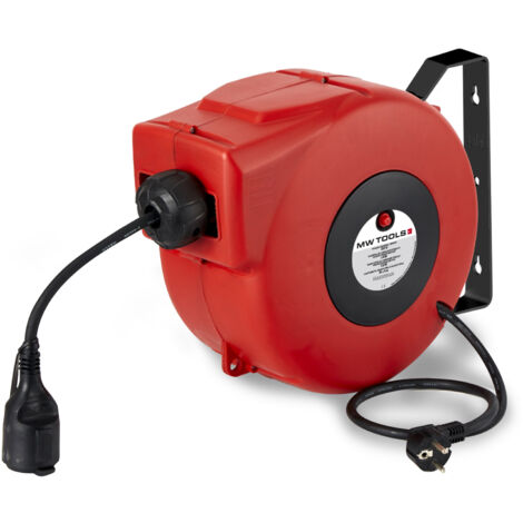 Enrouleur de câble 14 m 3G 2,5 mm² 230V Polypropylène avec enrouleur automatique et support mural pivotant MW Tools HAE32514N