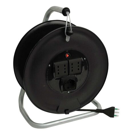 Enrouleur de câble 50m rallonge électrique 3x1,5 - 4 prises bypass + schuko avec pied - Salon