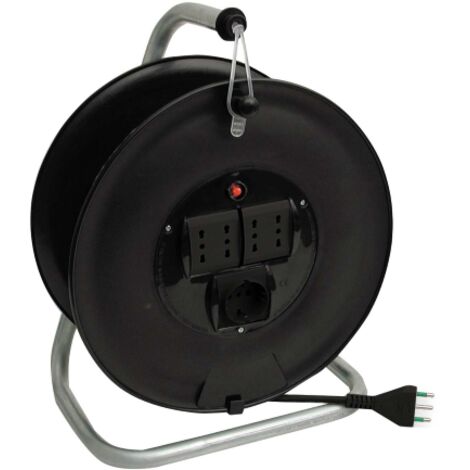 Enrouleur de câble 50m rallonge électrique 3x1,5 - 4 prises bypass + schuko avec pied - Salon