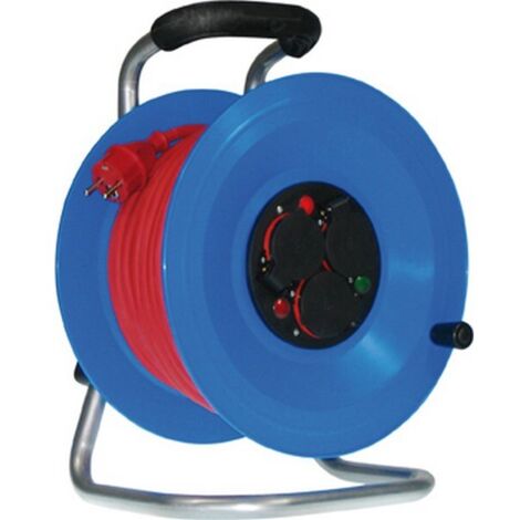 Enrouleur de câble, plastique, IP 44, qualité de câble néoprène, câble rouge, Type de câble : H07 RN-F 3G1,5, Long. de câble 40 m