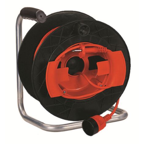 Enrouleur de cable pour tondeuse a' gazon taille-haies support en me'tal 2x1,5 mm fil 25 mt avec prise schuko