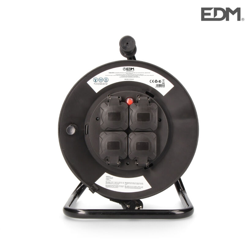 Enrouleur de câble professionnel avec protecteur thermique 3 x2,5mm 25mts 4 prises avec couvercle 3600 w 250v EDM