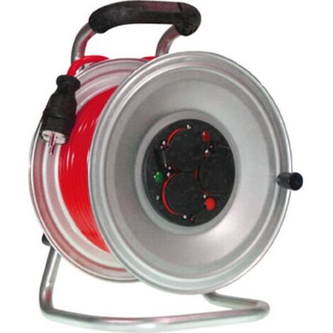 Enrouleur de câble, tôle d'acier, IP 44, qualité de câble néoprène, Type de câble : H07 RN-F 3G1,5, Long. de câble 40 m