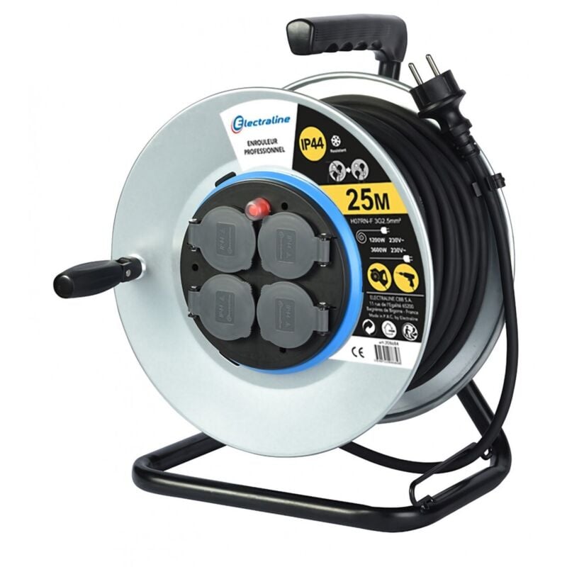 Enrouleur de câble électrique chantier avec terre l. 25 m ho7rnf 3g2.5 - Electraline