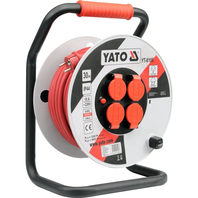 Yato YT-8106 multi-base 30 m 4 Prises AC Intérieur / extérieur Noir, Rouge, White
