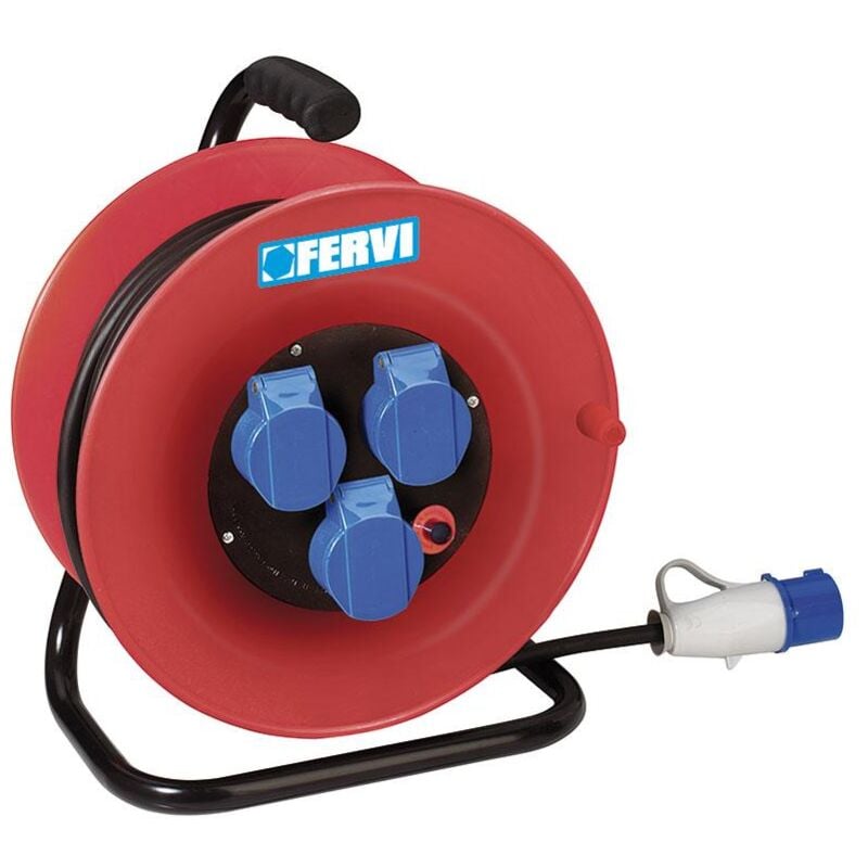 Enrouleur de rallonge electrique 30 m 3x25 cable industriel 230v Fervi a010/30