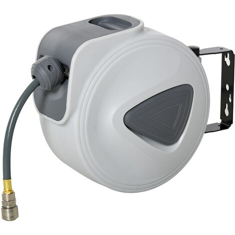Enrouleur de tuyau à air comprimé - tuyau : 15 m + 1,4 m - Ø intérieur 3/8 (9,5 mm), 1/4 (6,35 mm) BSPT - dévidoir automatique pour tuyau d'air rétractable gris - Gris