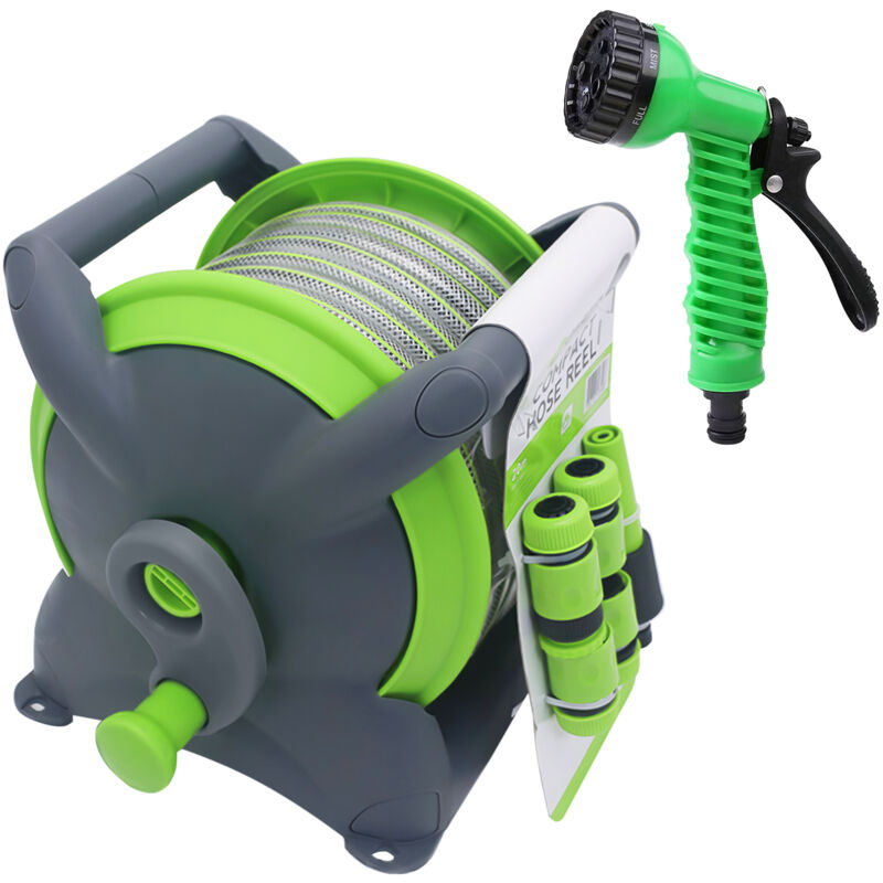 Enrouleur de tuyau d'arrosage Ultrixe Kit dévidoir mural avec de tuyau 20m, 1 Pistolet Multi-Jets, Prêt à l'Emploi, Ré-enroulement Facile, portable