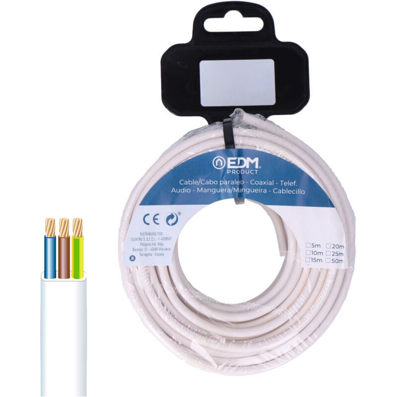 EDM - Produit Cable Tuyau électrique 28092 White 3 x 1 mm 15 m Audio - -Brand Brand ean : 8425998280920