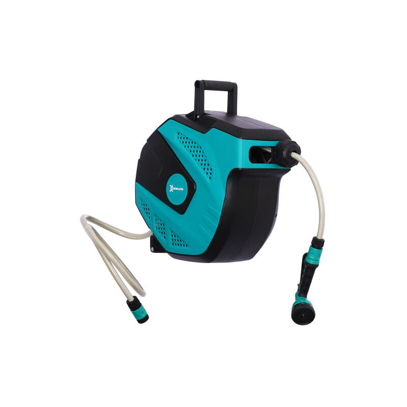 Enrouleur de tuyau pour boîtier mural 15 m avec multi - buses 180 ° rotatif protection antigel - 5 à 45 ° C plastique vert Noir