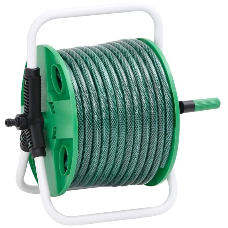 Enrouleur de tuyau vert sur pied avec jeu de raccords de tuyaux Vidaxl