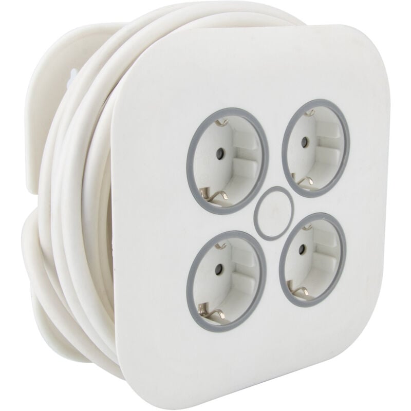 Enrouleur domestique 4 prises Schuko 7m - Blanc Zenitech