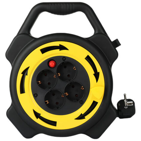 Enrouleur électrique 10m – 4 prises Schuko – Câble H05VV-F 3G1.5mm² – Protection thermique – 3000W 16A – Bobine portable – Cilia
