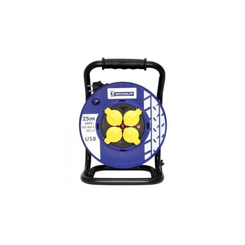 Michelin - Enrouleur électrique 25m avec 3 prises 2P+T 16A et prise usb cable H07RNF 3G1.5mm² gamme pro M41P52