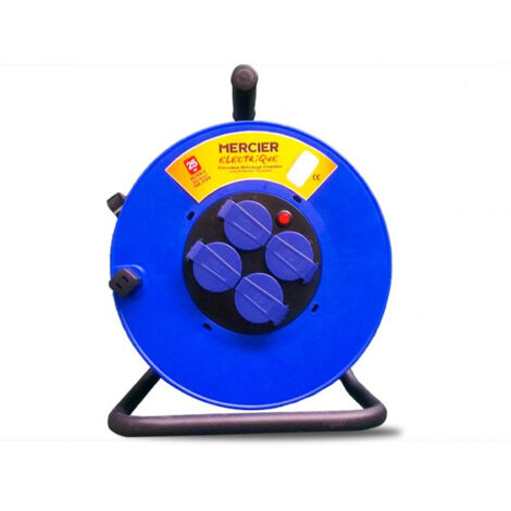 Enrouleur électrique 25m 4 prises – Câble H07RN-F 3G 2,5 mm² – Protection IP 44 – Disjoncteur thermique intégré – Mercier