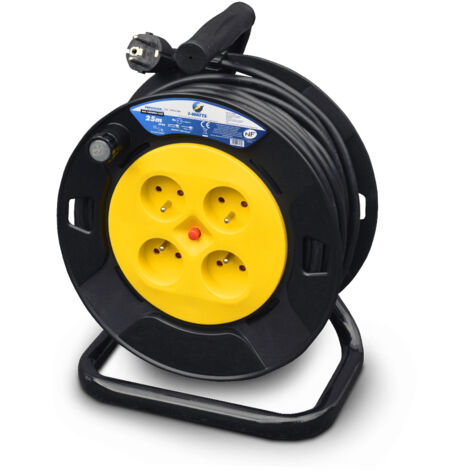 Enrouleur électrique 25m - 4 prises, Protection Enfant, Câble H05VV-F 3G1.5mm²