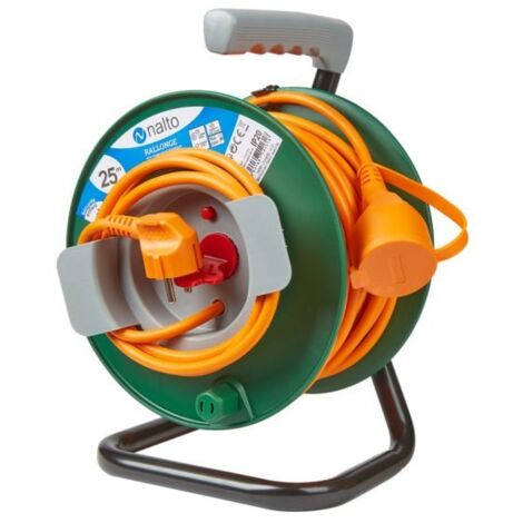 Enrouleur électrique 25m câble orange 3G 1,5mm2 – Protection thermique et clapet – Indice IP20 – Pour chantiers humides – Nalto