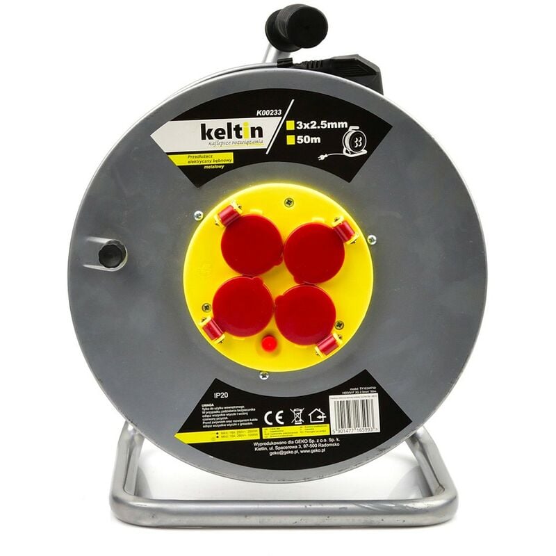 Enrouleur électrique 4 prises 16 a - IP20 - câble H05VV-F 3G 2,5 mm² 50 m