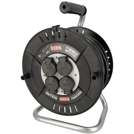 Enrouleur électrique EXEN 40 m – 4 prises IP44 – Câble 3G1,5 mm² – 2000 W – Noir