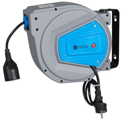 Enrouleur électrique mural 15m – Enroulement automatique avec sécurité – Indice de protection IP20 – 16A – 1500W/3200W – Nalto