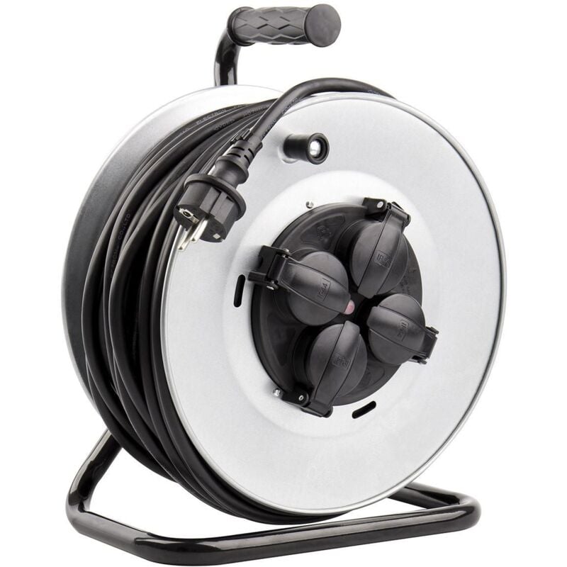 Enrouleur Extensible 50m 4 Prises IP44 3x1.5mm Gris