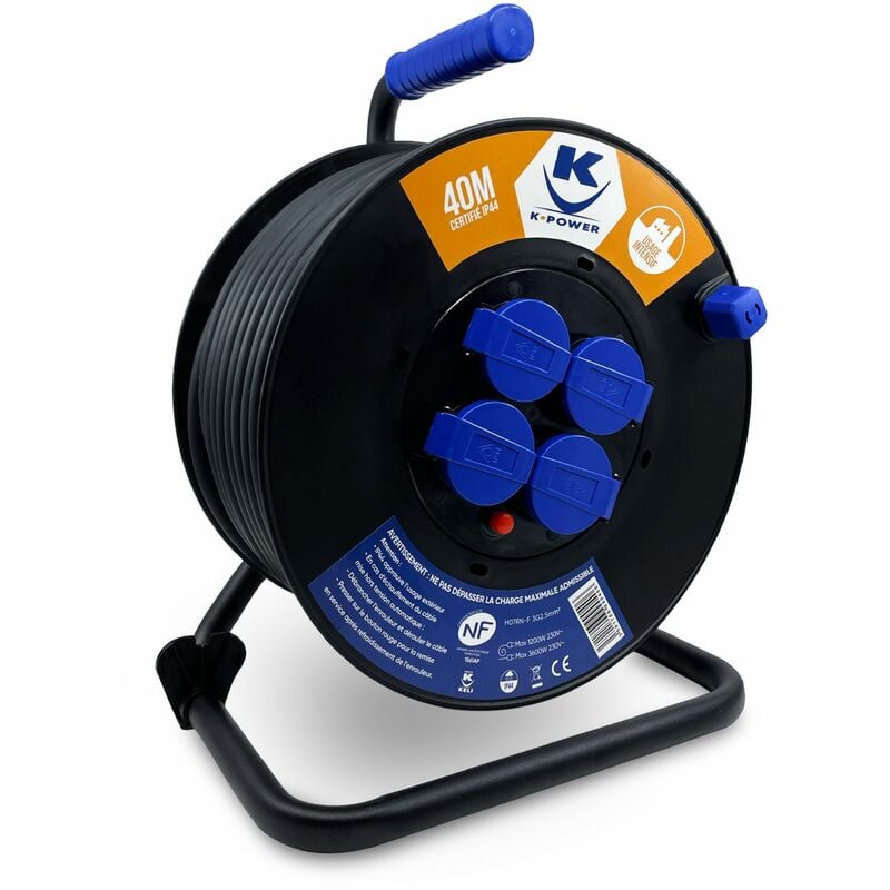 Enrouleur 40M Gamme Pro 3G2.5 IP44 4 Prises à clapet - Keli