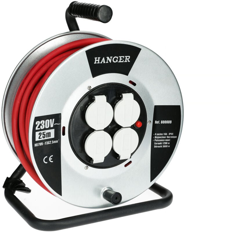 Enrouleur électrique 40m H07RN-F 3G 2,5mm2 flasque acier Hanger 600010