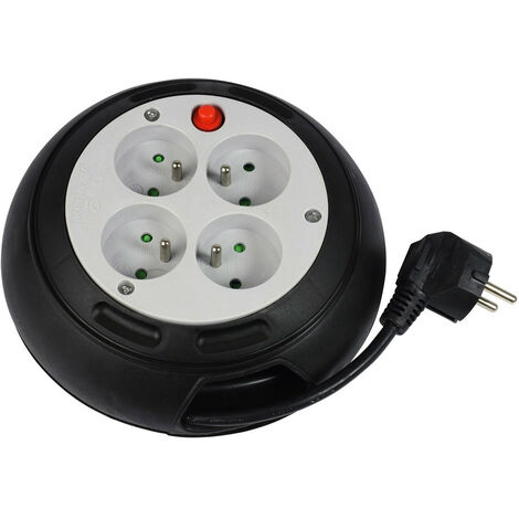 Enrouleur électrique compact 4 prises 16A+T 2m – Câble HO5VV-F 3 brins de cuivre – Disjoncteur thermique intégré – Certifié CE et NF – Gefom