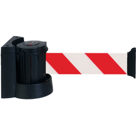 Enrouleur mural avec sangle Rouge/Blanc hachuré 3m x 50mm - 2032025