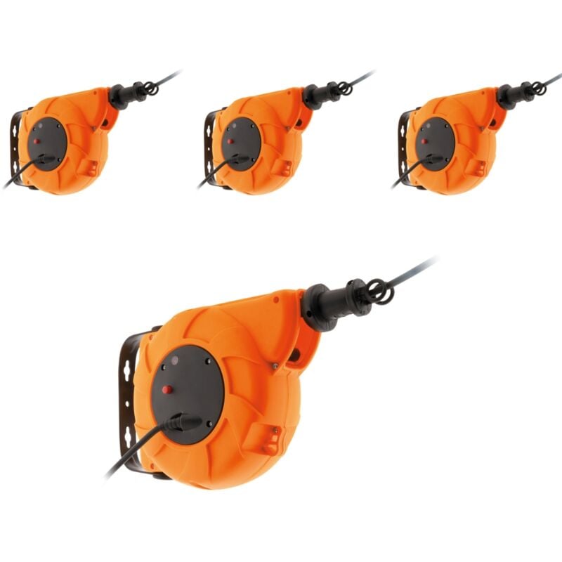 Lot de 4 enrouleurs muraux câble HO5VV-F 3G1mm² 11m + 2m - Orange Zenitech