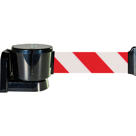 Enrouleur mural grande longueur avec sangle hachurée rouge/blanc 12m x 50mm - 2811019