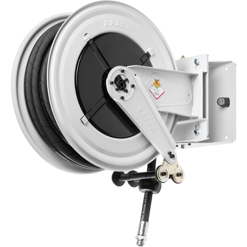 Enrouleur air et eau 20 m Ø G 1 (f) 20 bars Acier peint avec enroulement automatique et support mural pivotant Raasm RA.8550.102