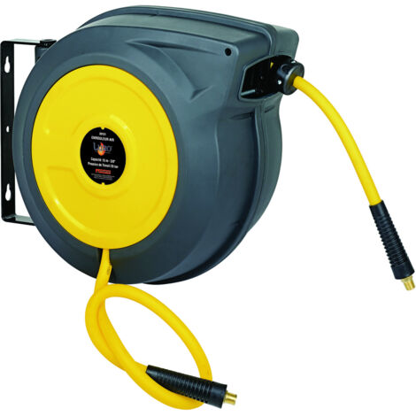 Enrouleur pneumatique 20m 3/8' – Flexible polymère hybride – Pression de travail 20 bars – Raccord orientable – Luro