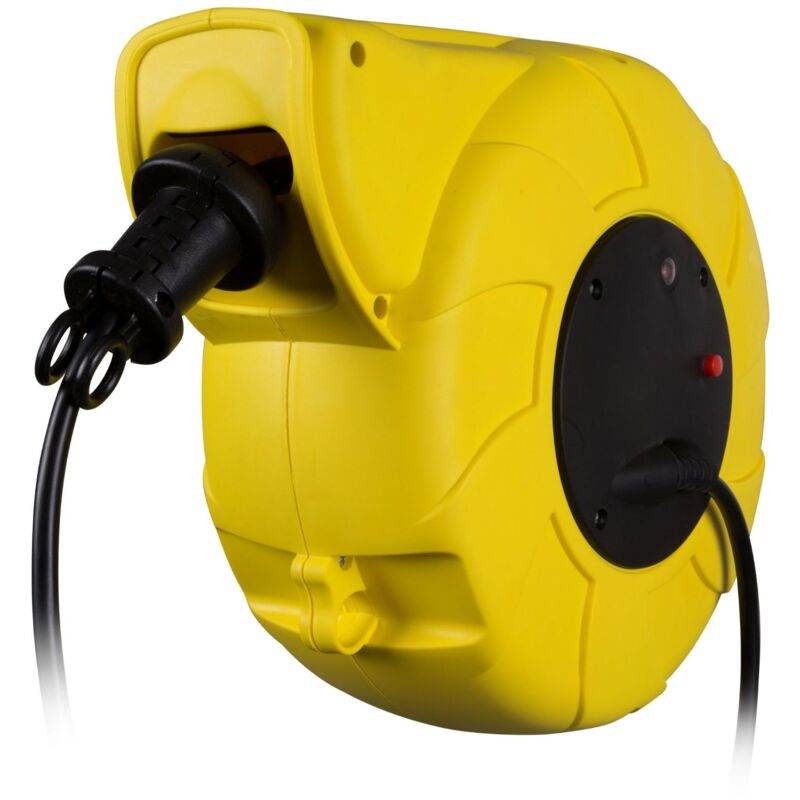 Perel - Enrouleur de câble automatique, enrouleur rallonge électrique auto-enroulant pour montage murale ou au plafond 180° 180°, intérieure, Schuko,