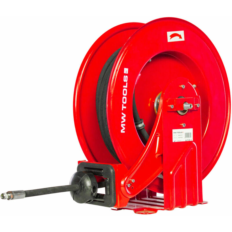 Enrouleur air, huile et eau 15 m ø 1/2 160 bars Acier peint avec enroulement automatique et support mural fixe Mw Tools SHAW1215