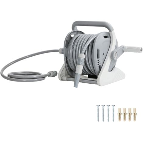 Enrouleur Tuyau Arrosage Mural 20+2 m x Ø 15 mm Dévidoir de Tuyaux d'Eau Portable Buse à 2 Modes, Gris