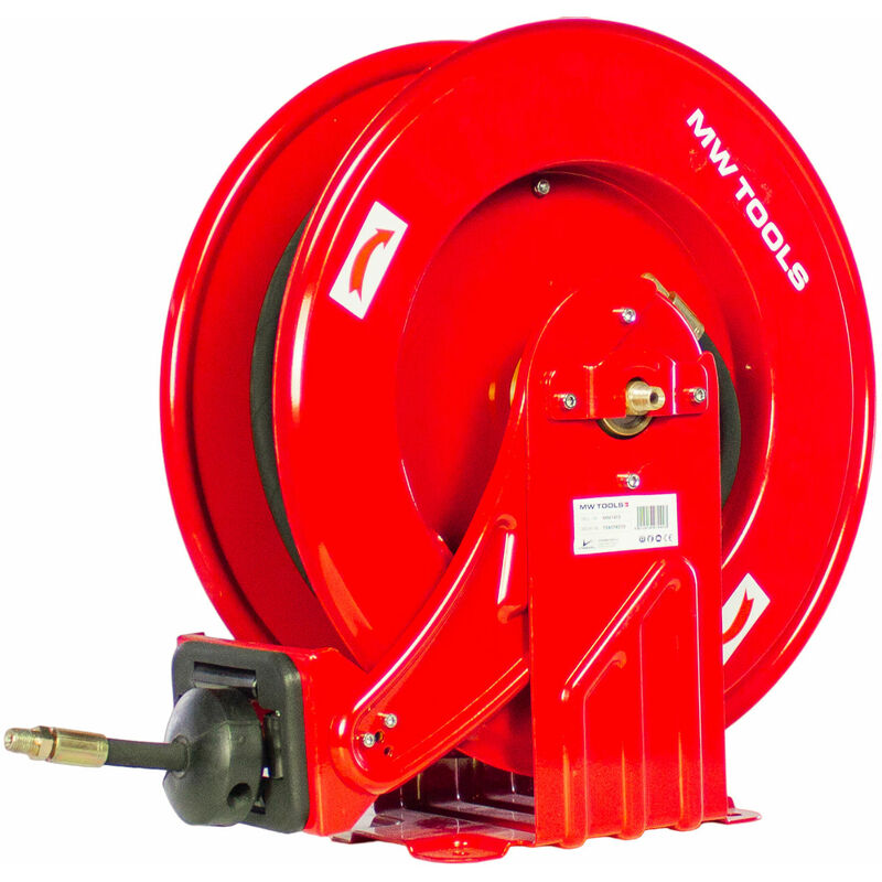 Enrouleur Graisse 15 m ø 3/8 330 bars Acier Peint avec enroulement automatique et support mural fixe Mw Tools SHV3815