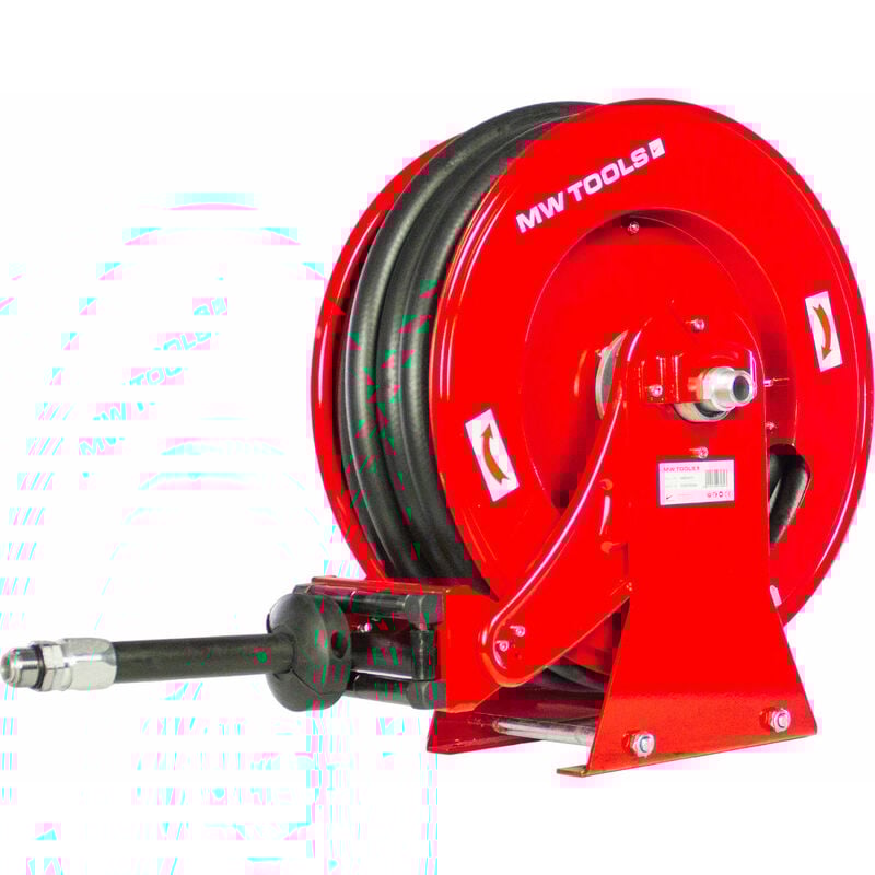 Enrouleur Diesel 15 m ø 3/4 20 bars Acier peint avec enroulement automatique et support mural fixe Mw Tools SHD3415