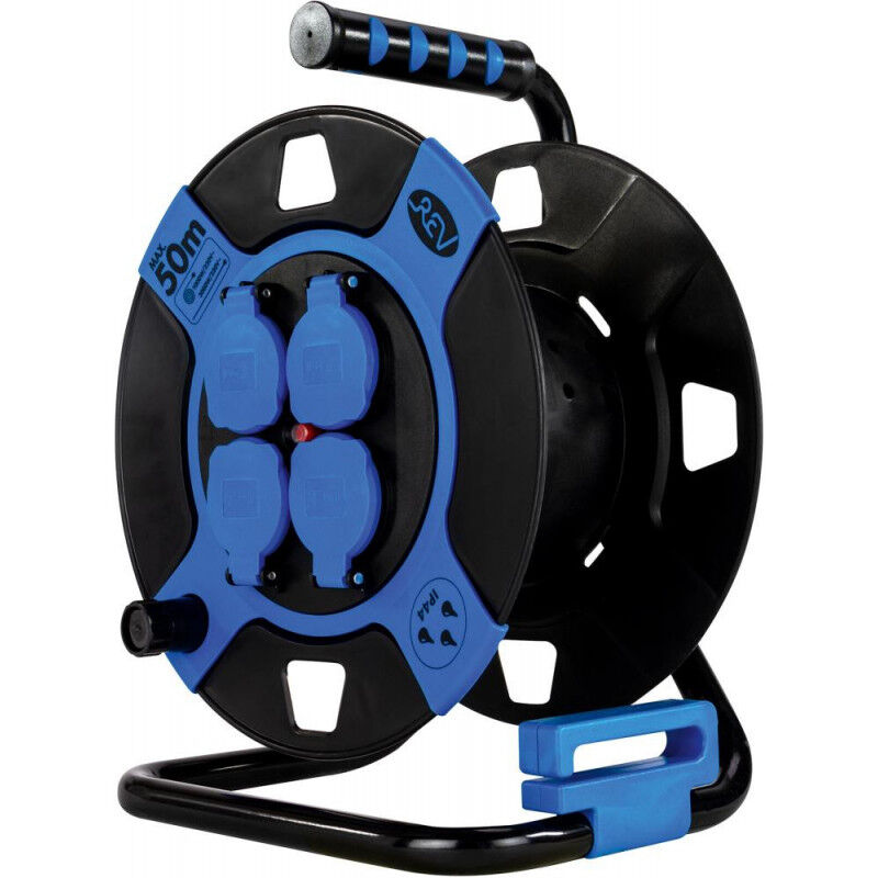 Enrouleur vide 4-sorties plastique IP44 noir/bleu