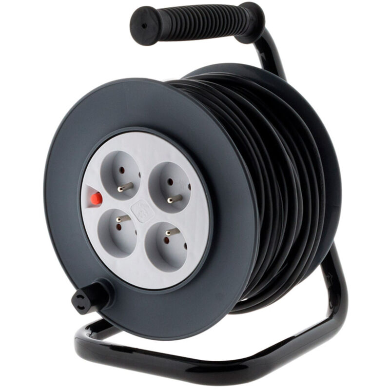 Enrouleur 4 prises H05VV-F 3G1,5mm² 25m + coupe-circuit - Noir Zenitech