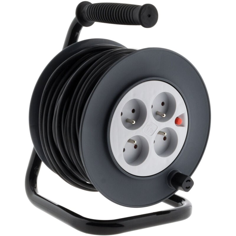 Enrouleur 4 prises 16A câble 3G1,5mm² 20m + coupe-circuit - Noir Zenitech