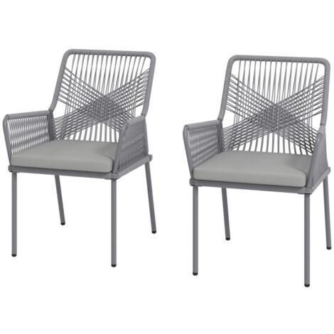 Ens. 2 chaises jardin rotin gris foncé - Dossier amovible - Accoudoirs - Coussins résistants aux intempéries - Pour terrasse, balcon 57x61x84cm