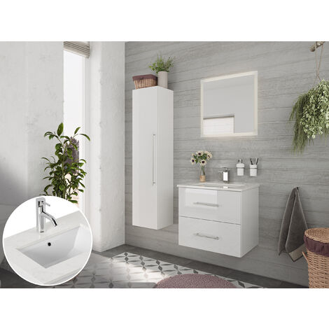 Ens. meuble SDB Ely 60 Cottage quartz 3pcs armoire de toilette Blanc brillant - blanc brilliant
