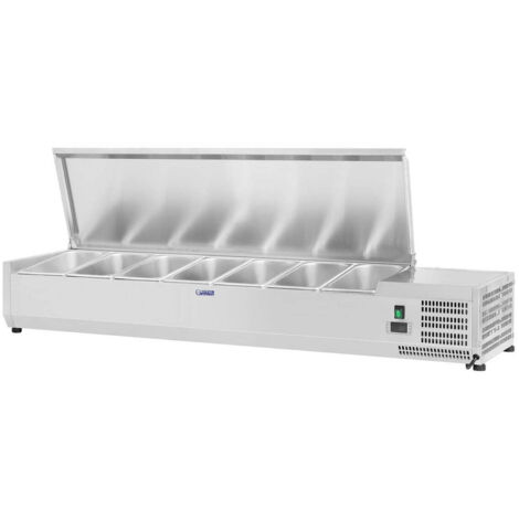 Ensaladera de mesa de mostrador de acero inoxidable - 150 x 33 cm - 7 recipientes GN 1/4