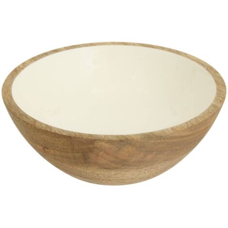 Ensaladera Inaya D19cm blanco cálido y madera de mango - Atmosphera créateur d'intérieur