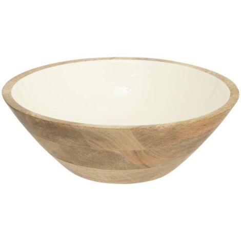 Ensaladera Inaya D30cm blanco cálido y madera de mango - Atmosphera créateur d'intérieur