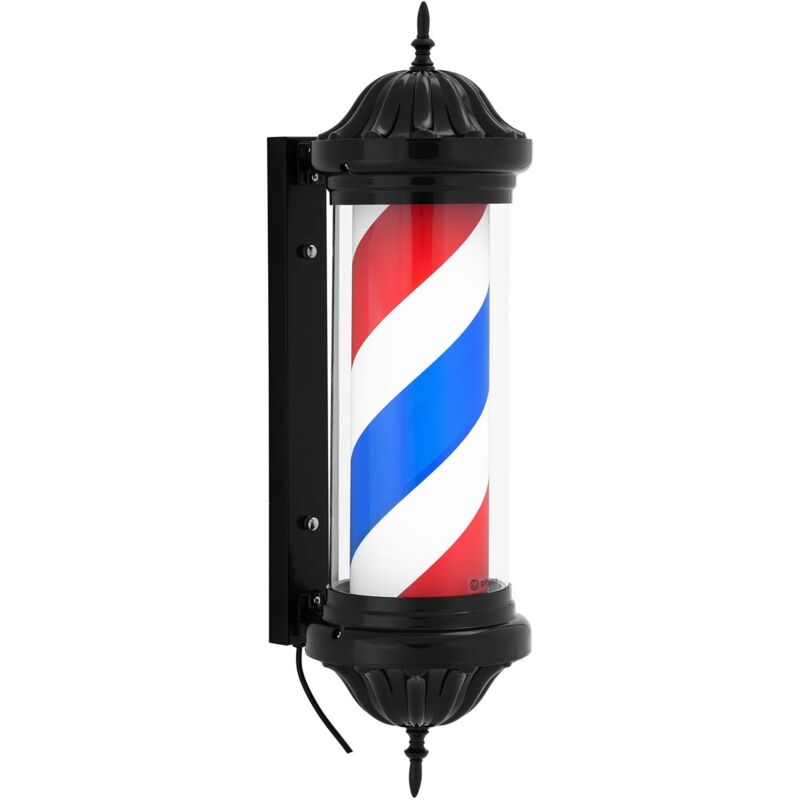 Physa - Enseigne de barbier Barber pole 38 cm Rotatif illuminé rouge/blanc/bleu - Noir, Bleu, Rouge, Blanc