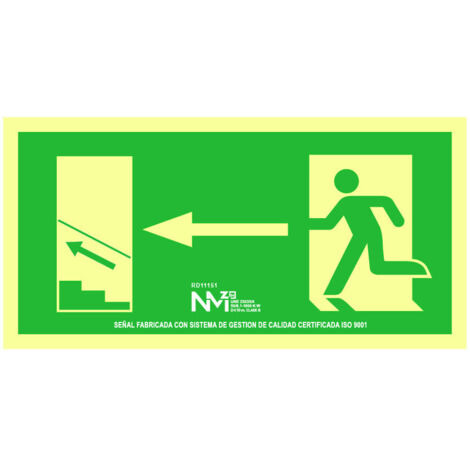 Enseigne Évacuation Escaliers Supérieur Gauche Pvc 0,7mm Classe B 32x16cm B11151 Normaluz