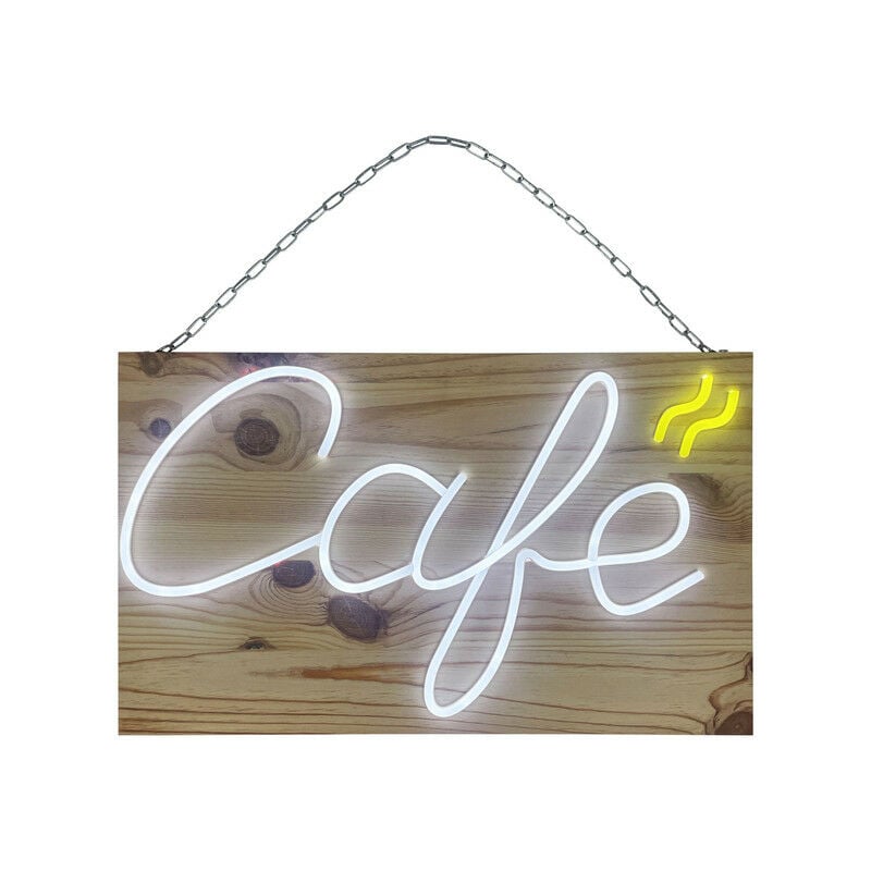 Interface Plv - Enseigne lumineuse led intérieur 'Café' en bois - Fabrication française