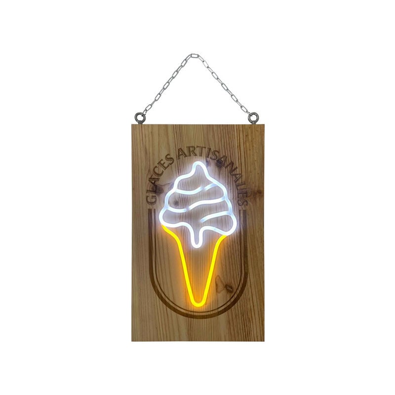 Enseigne lumineuse led intérieur 'glace' en bois - Fabrication française